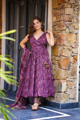 Trendy Purple Cotton Digital Work Anarkali Suit